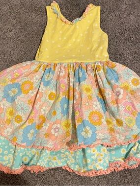 Matilda Jane Yellow Polka Dot Top Floral Pastel Tiered Dress